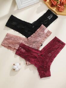 4/件女士性感镂空蕾丝丁字裤带交叉带，性感丁字裤内衣