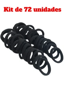 Kit 72 unidades de Elástico de Cabelo Feminino Xuxinha Rabicó Para Cabelo De Cores Preta e Mistas Com Alta Elasticidade E Durabilidade - Preto - Visão 6