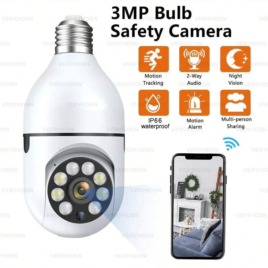 3MP Wifi E27燈泡攝像機IP CCTV視頻監控攝像機4倍數字變焦自動跟蹤雙向語音彩色夜視室內 - 白色 - 查看 1