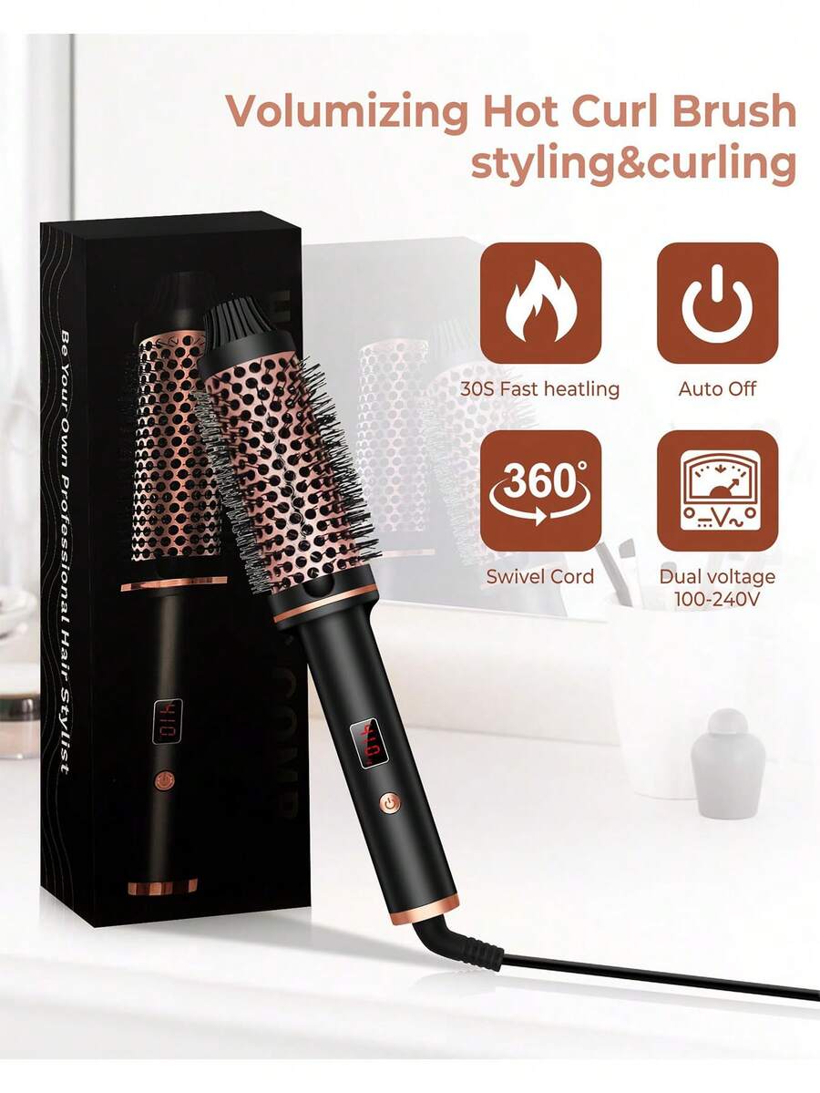1.5 In Thermal Brush, 10 Temps LCD Display Up To 410°F Curling Iron