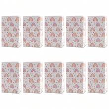 10 pezzi di sacchetti di carta per caramelle con stampa arcobaleno blu e rosa, adatti per festa di nascità, feste di compleanno, decorazione matrimonio - Rosa - Visualizzare 3