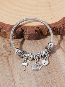 One New Exquisite Fashionable DIY Bracelet With Crown, Key And Heart Shaped Pendants. Adjustable Chain For Women. - Silver - View 17