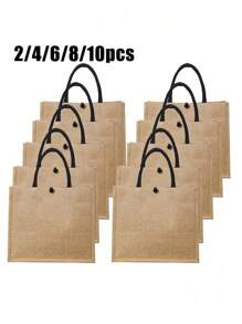 2/4/6/8/10pcs,Yellow Linen Tote Bags Sublimation Blank Tote Bags For Decoration And DIY Handmade Grocery Bags,Double Handled Burlap Bag, Small Shopping Bag, Simple Beach Jute Shopping Bag, Reusable Grocery Storage Bag, Beach Bag, Vacation Bag, Multi-Functional Maternity Bag, The Best Gift For Mothers, Friends, And Aunties