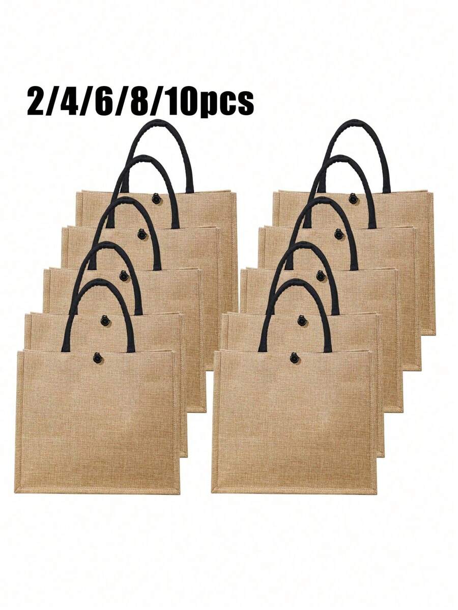 2/4/6/8/10pcs,Yellow Linen Tote Bags Sublimation Blank Tote Bags For Decoration And DIY Handmade Grocery Bags,Double Handled Burlap Bag, Small Shopping Bag, Simple Beach Jute Shopping Bag, Reusable Grocery Storage Bag, Beach Bag, Vacation Bag, Multi-Functional Maternity Bag, The Best Gift For Mothers, Friends, And Aunties