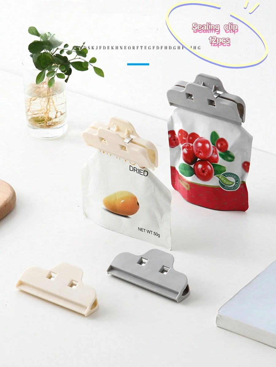 6pcs/12pcs Kitchen Food Sealing Clips, Random Color Plastic Bag Clamps, Food Bag Clip Sealer For