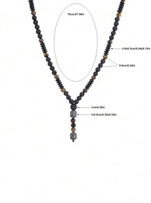 1入組復古黑色火山岩＆天然黃虎眼男士原石項鍊，適合日常佩戴 - 黑色 - 查看 5