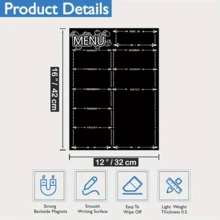 1pc, Magnetic Menu Board For Fridge, Dry Erase Weekly Menu Planner/Family Calendar With Grocery List And Notes - Black - View 3