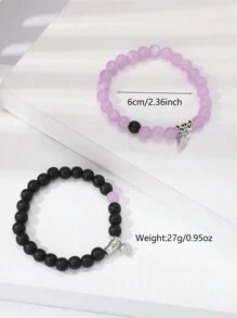 2入組天然能量石手鍊，採用心形磁扣，適用於父親節/母親節手鍊，情侶飾品/節日禮品套裝，Ins風配飾，日常佩戴，適用於海灘/復古風格 - 黑與白 - 查看 40