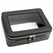 Chic Transparent Cosmetic Bag With Zipper And Handle, Portable Clear Travel Toiletry Bag Set, Suitable For Men And Women Makeup Bag Makeup Bags Makeup Organizer Make Up Organizer Makeup Storage Make Up Bag - Black - View 1