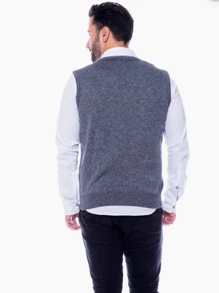 Men Sweater Vests - 深灰色 - 查看 2