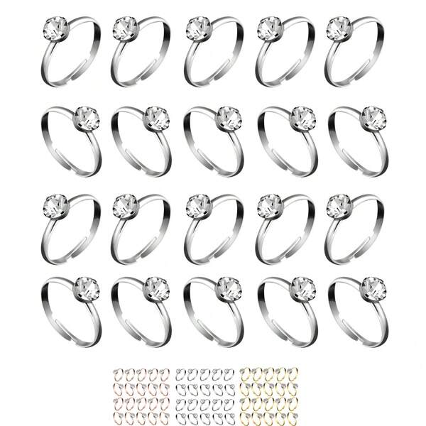20 packs Anneaux de douche nuptiale de diamant bagues de fiançailles pour décorations de table de mariage, fournitures de fête, accents de faveur, dessus de cupcake