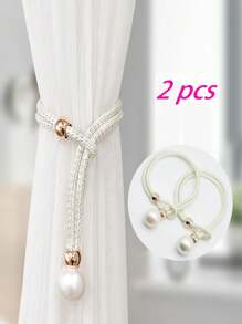 A Pair Of Pearl Decorative Curtain Tiebacks For Room Decor, Luxe And Minimalistic Style, Adjustable Curtain Clips With No Need For Drilling No-Drill