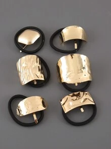 1 件几何金属发绳，具有各种形状和纹理，包括光滑、凹凸和针织不对称矩形和椭圆设计，金色头饰发夹爪夹发夹发夹发夹，学校用品 - 彩色 - 查看 3