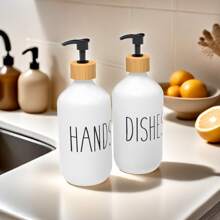 Set Of 2 Black And White Frosted Soap Dispensers With Tray, Countertop Liquid Bottle With Pump, Reusable Container For Shampoo, Conditioner, Shower Gel, Bathroom Accessories, Home Decor, Household Items Home Bathroom Decor Fall Decor Back To School - Black and White - View 6