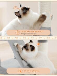 PAWZ Road Cat Tree For Large Cats With Super Large Top Platform, [56.3"=143cm] Tower For Indoor Cats With Hammock And Sleeping Bag, Cat Shelves With Scratching Posts And 2 Houses - Grey - View 6