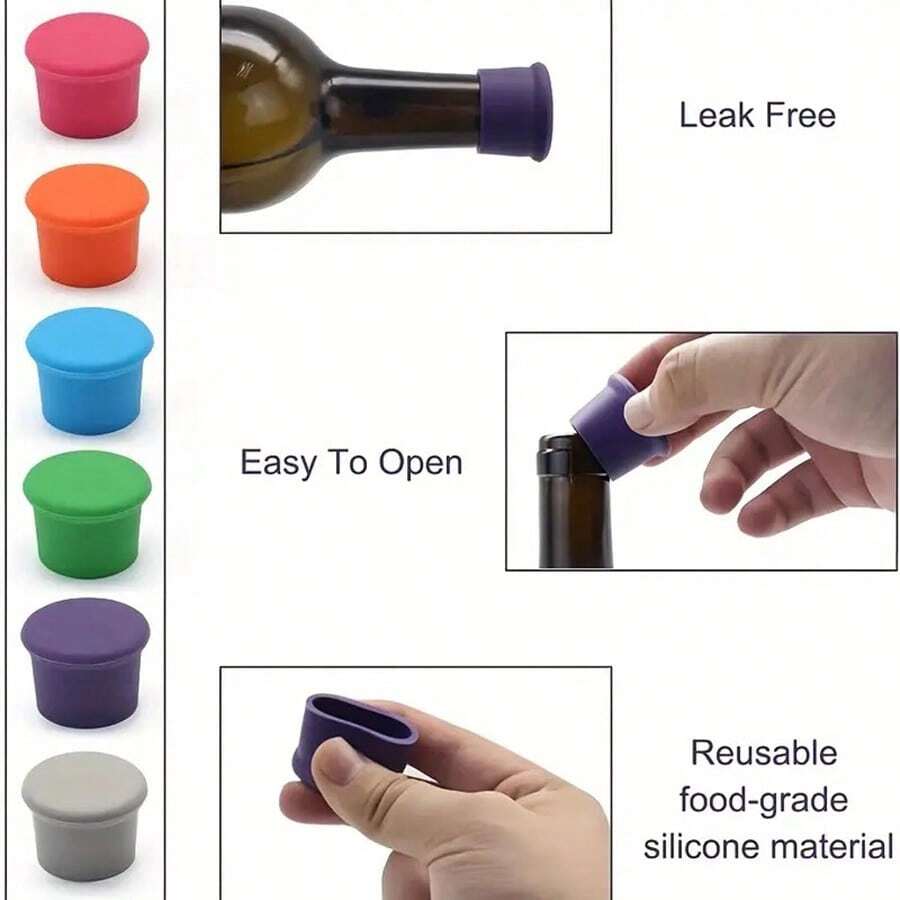 1/6pcs Reusable Silicone Wine Stoppers, Replace Cork, Seal Wine Bottles