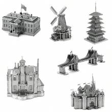 Modelo de Montagem Metálica 3D, Quebra-cabeça de Fivela de Aço Inoxidável DIY, Modelo de Arquitetura, Sem Necessidade de Cola, Presente de Aniversário, Ornamento Decorativo, Ponte de Brooklyn, Cinco Pagodes, Moinho de Vento Holandês
