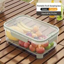 1pc Storage Container, Portable Leak-Proof Storage Box With Built-In Ice Pack,  Plastic Fresh-Keeping Box, Used For Outdoor Travel, Picnic And Home Use, Kitchen Storage Box And Organizer. - Green - View 2