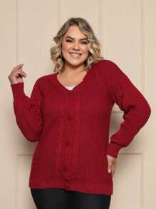 Plus Size Cardigans - Burgundy - View 3