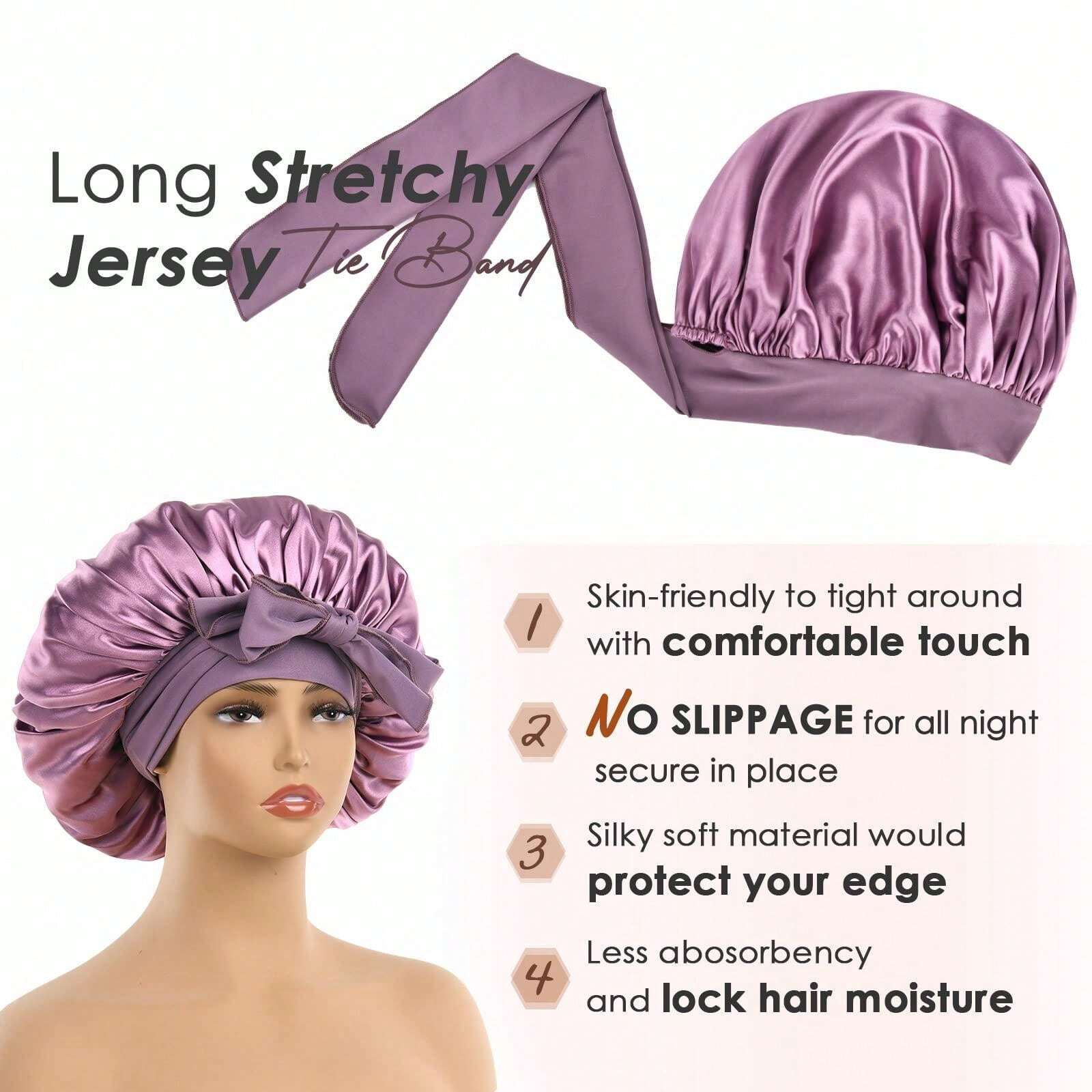 Berretto Da Notte In Seta Di Gelso 100% – Doppio Strato, Regolabile Con Fascia Elastica – Cuffia Morbida E Traspirante Per Donne E Ragazze – Protezione Capelli (Rosa) - 3