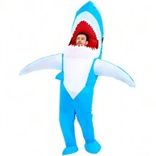Disfraz de tiburón inflable, disfraz inflable divertido de tiburón para adultos - Azul - Ver 2