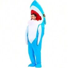Disfraz de tiburón inflable, disfraz inflable divertido de tiburón para adultos - Azul - Ver 5