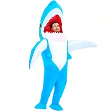 Disfraz de tiburón inflable, disfraz inflable divertido de tiburón para adultos - Azul - Ver 4