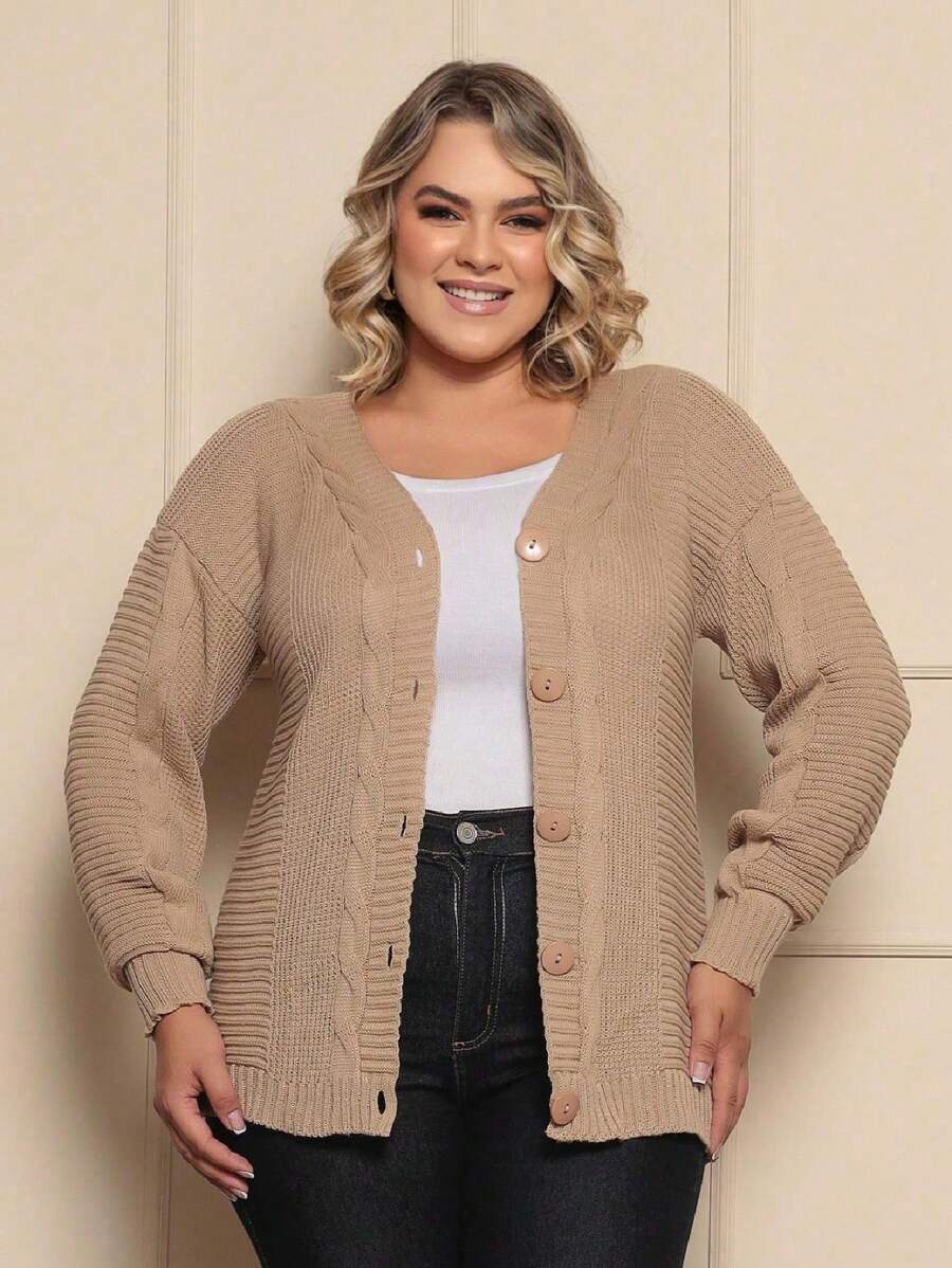 Plus Size Cardigans - Beige - View 1