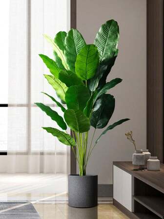 85cm-115cm Large Artificial Plants Bird Of Paradise Tree Tropical Fake Banana Leaves Big Size Plants Leaves Plastic Palm Plants Real Touch Tree Foliage For Home Garden Decoration Without Pot 1pc, Valentine Day, Gift Gifts Birthday Graduation