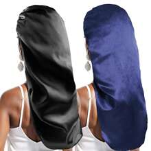 Awegeo 1/2Pcs Women's Long Bonnet Sleep Cap In Silky Satin With Butterfly Print - Wide-Brimmed Elasticized Design, Extra-Length Style For Home Comfort. Fashionable Hair Protection Solution Ideal For Long/Straight/Thick Hair Maintenance & Styling