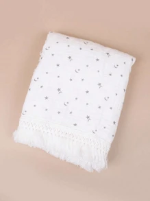 1pc Baby Gauze Swaddle Blanket Soft Comfortable Star Moon Shape Tassel Cover Love Valentine