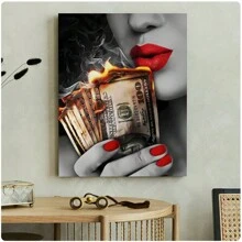 1入組紅唇抽煙女士觀看畫布油畫，燃燒美元金錢海報畫和非洲藝術黑金裸男畫布油畫現代牆藝術海報和印刷畫布畫，經典復古橡樹下騎士擁抱女人畫布油畫，金色復古藝術海報，少女房間圖片壁畫，女人品酒，黑白復古時尚海報，歲月痕跡裝飾畫（不帶框架） - 彩色 - 查看 37
