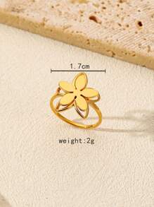 1pc Stainless Steel Golden Yellow Three-Dimensional Flower Single Ring, Fashionable And Simple, Suitable For Women's Daily Decoration Valentines
