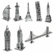 Quebra-cabeça Metálico 3D, Modelo de Montagem DIY, Quebra-cabeça de Aço Inoxidável, Modelo de Arquitetura, Sem Necessidade de Cola, Presente de Natal, Ornamento Decorativo, Estátua da Liberdade, Big Ben, Farol, Golden Gate Bridge, Torre de Pisa, Edifício Chrysler