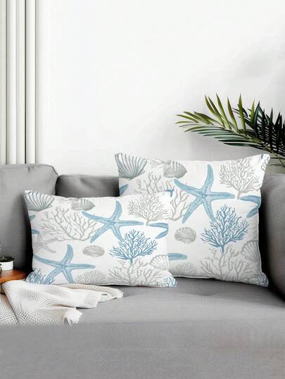 1pc Ocean Life Starfish & Coral Printed Home Pillowcase