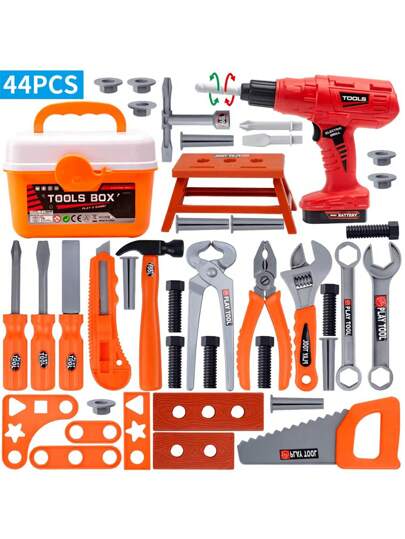 44/68 piezas Taladro eléctrico de juguete para niños, caja de herramientas de juguete, herramientas de reparación de simulación, destornillador de juguete, juguetes de rol, ideal como regalo para niños