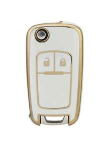 TPU Flip Key Cover Remote Fob Case Shell Protector 2 Buttons White & Gold For Vauxhall Opel Astra J Insignia Zafira B Meriva Corsa D E Mokka Cascada 2009 2010 2011 2012 2013 2014 2015 2016 2017 2018 - 2 Buttons White & Gold - View 2