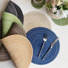 5pcs Nordic Style  Gauze Round Placemats, Linen Woven Cup Mats, Heat Insulation Pad, Home Decor Coasters