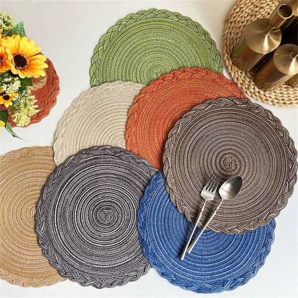 5pcs Nordic Style  Gauze Round Placemats, Linen Woven Cup Mats, Heat Insulation Pad, Home Decor Coasters