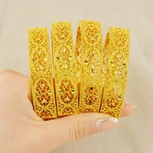 1/2/4Pcs  Women's Charm Bracelet Bracelet 24K Gold Jewelry Dubai Flower Bracelet Brand African Designer  Hawaiian Jewelry - Yellow Gold - View 4