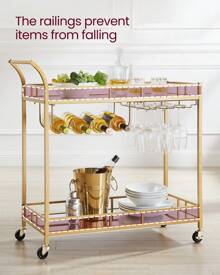 VASAGLE Drinks Trolley, Gold Bar Cart, Serving Trolley With 2 Mirrored Shelves, Wine Holders, Glass Holders, For Home Bar, Kitchen, Dining Room, Gold - Gold - View 5