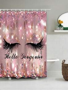 1 PC Màu Hồng Sáng Bóng Đá Silicon Rèm Tắm Chống Thấm Nước Với Thiết Kế Chữ Cái Cho Phòng Tắm, Bao Gồm Móc - Màu be - Xem 7