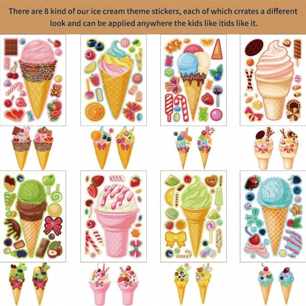 8/16/24/32 Pcs  Make A Face Stickers For Kids, 8 Different Sweet Cone Designs Stickers For Kids Birthday Party Favors