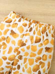 2pcs Young Girls' Casual Style 3D Deer Print Short Sleeve T-Shirt And Shorts Set For Summer