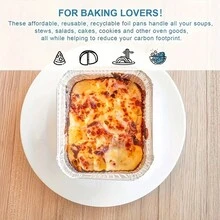 20入組一次性鋁箔烘焙盤，6" X 4.7" X 1.9" 烤盤，適用於烘焙蛋糕、布朗尼、麵包、肉餅、烤千層麵或便當盒 - 銀色 - 查看 4