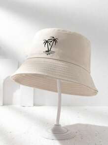 1pc Unisex Y2K Style Embroidered Palm Tree Bucket Hat, Suitable For Outdoor Sports, Sun Protection And Daily Commuting Men's Sun Hat Summer Hat, Suitable For Summer Outdoor Activities Such As Hiking And Fishing - Beige - View 2
