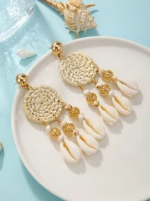 波西米亚度假空心串珠藤条吊坠耳环