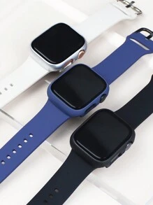 3 Packs Pc + Tempered Glass All-In-One Watch Case, Anti-Drop Stylish Protective Cover, Compatible With Apple Watch Case 40/41/42/44/45/46/49mm, Compatible With Apple Watch Series Ultra/Se/11/10/9/8/7/6/5/4, Smart Watch Accessories Men Wumen - Black+Blue+Silver - View 7