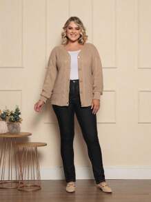 Plus Size Cardigans - Beige - View 5