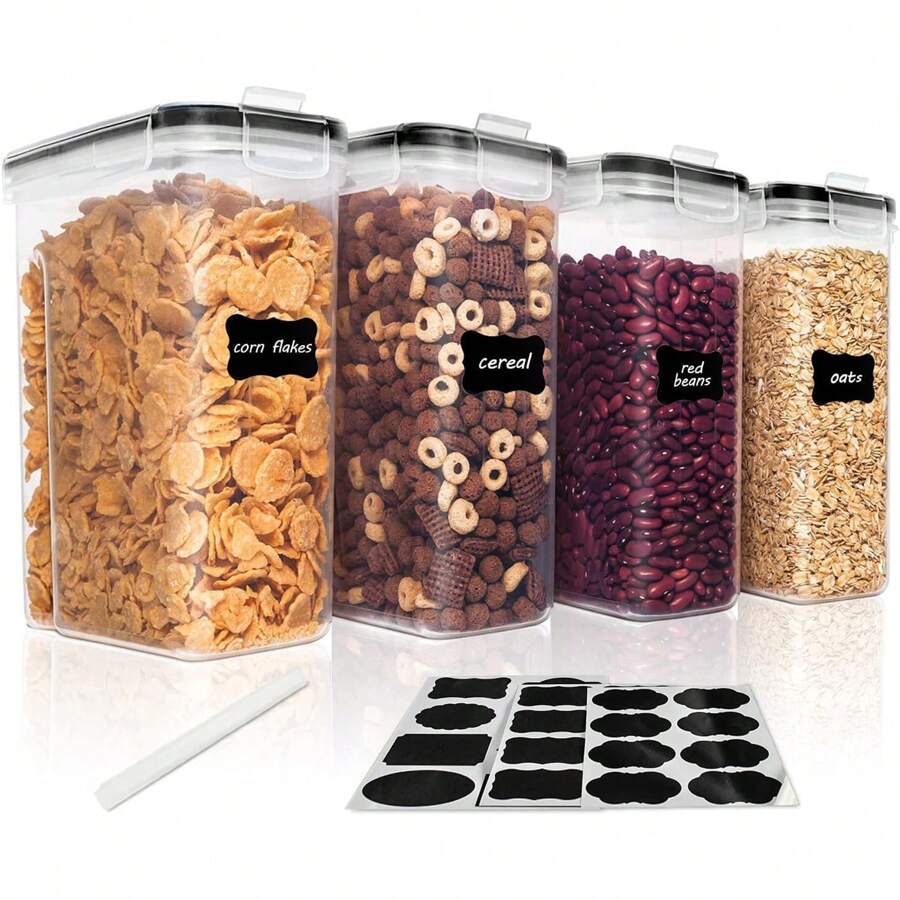 Vtopmart - Juego de 4 Contenedores Hermeticos para Cereal, Recipientes Hermeticos de 2.5L para Organizacion de Alimentos Secos, Organización y Almacenamiento de Cocina - Negro - Ver 1